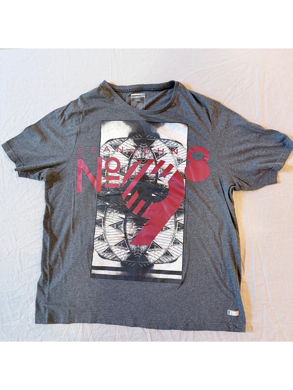 Sean John Men's 3XL Gray Graphic Cotton T-Shirt, Short Sleeve, Very Good